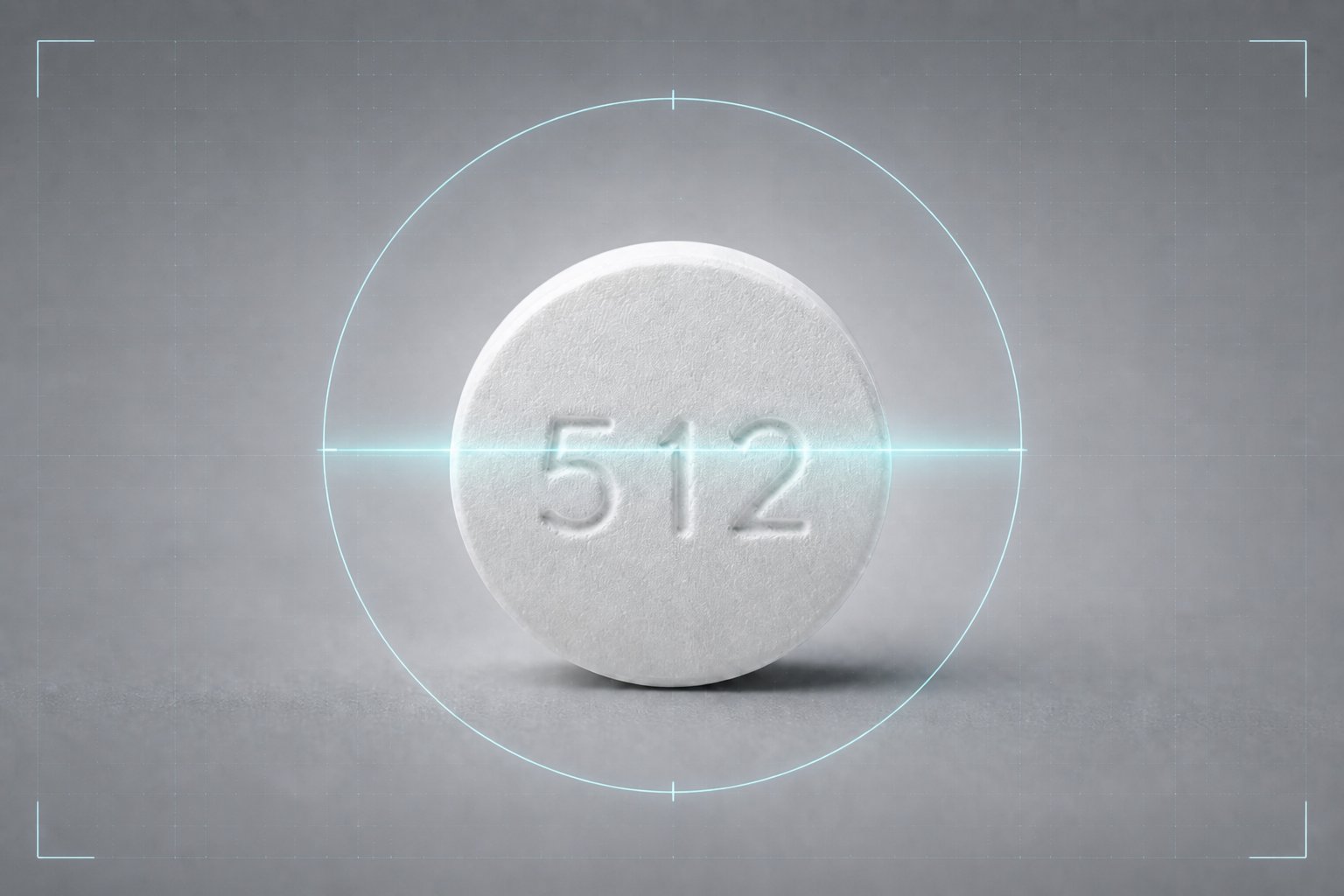 The same 512 tablet during processing, highlighted in a cyan scan reticle.